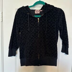 Vintage Juicy Couture Black Terry Cloth Monogram Print Zip Up Track Hoodie Y2K